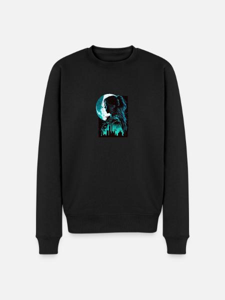 Frauenschatten im Mondschein - Männer Premium Bio Pullover - Schwarz