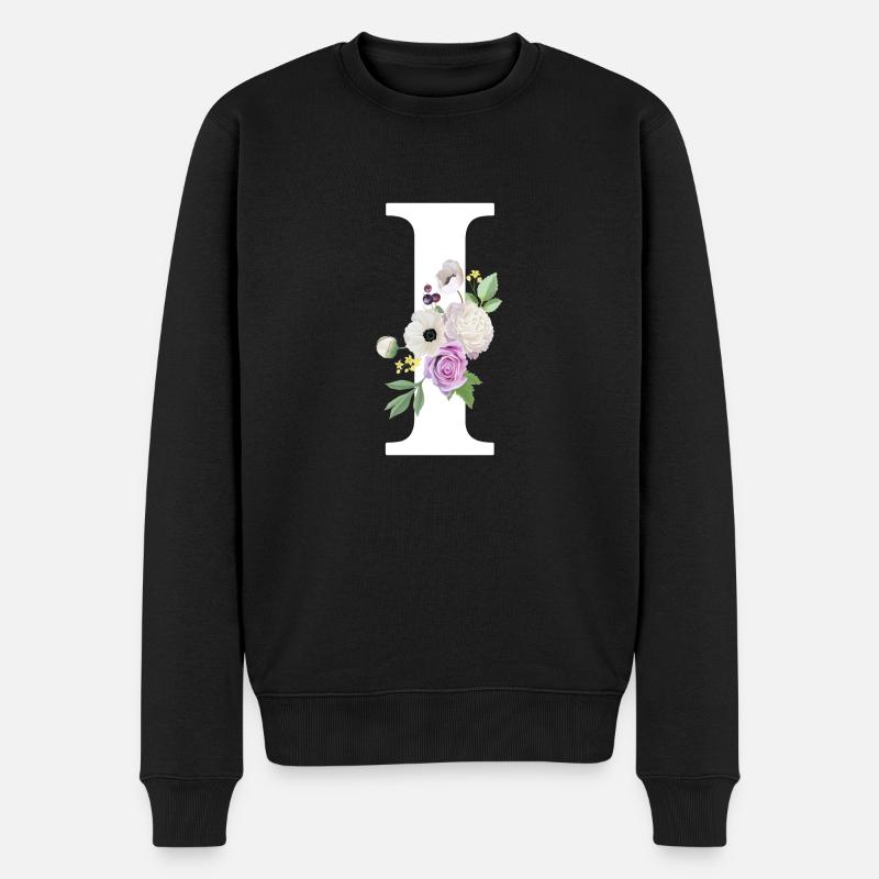 Lila Blumenbuchstabe I - Männer Premium Bio Pullover - Schwarz