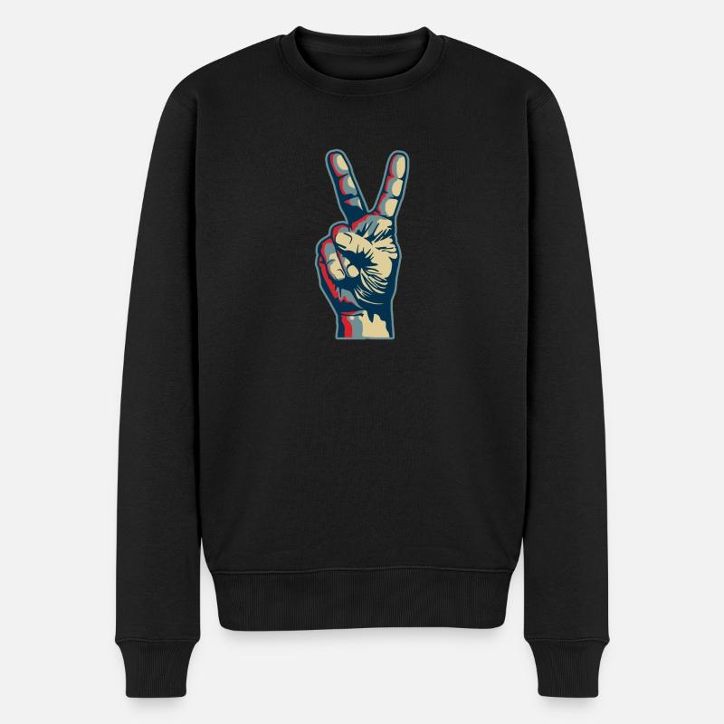 Peace hand - Männer Premium Bio Pullover - Schwarz