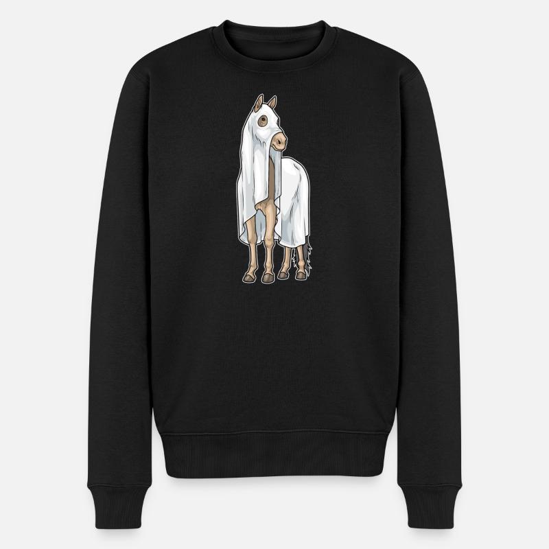 Pferd Halloween Geist - Männer Premium Bio Pullover - Schwarz