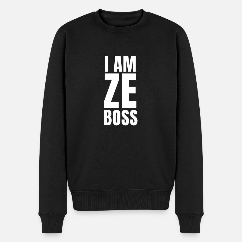 Ich bin ZE BOSS (weiß) Mitarbeiter-Manager-Bürogeschenk - Männer Premium Bio Pullover - Schwarz