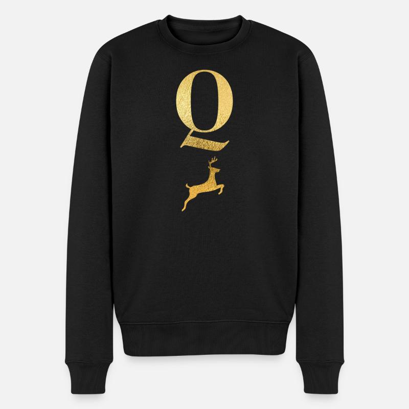 Buchstabe Q Goldener Hirsch - Geschenkidee - Männer Premium Bio Pullover - Schwarz