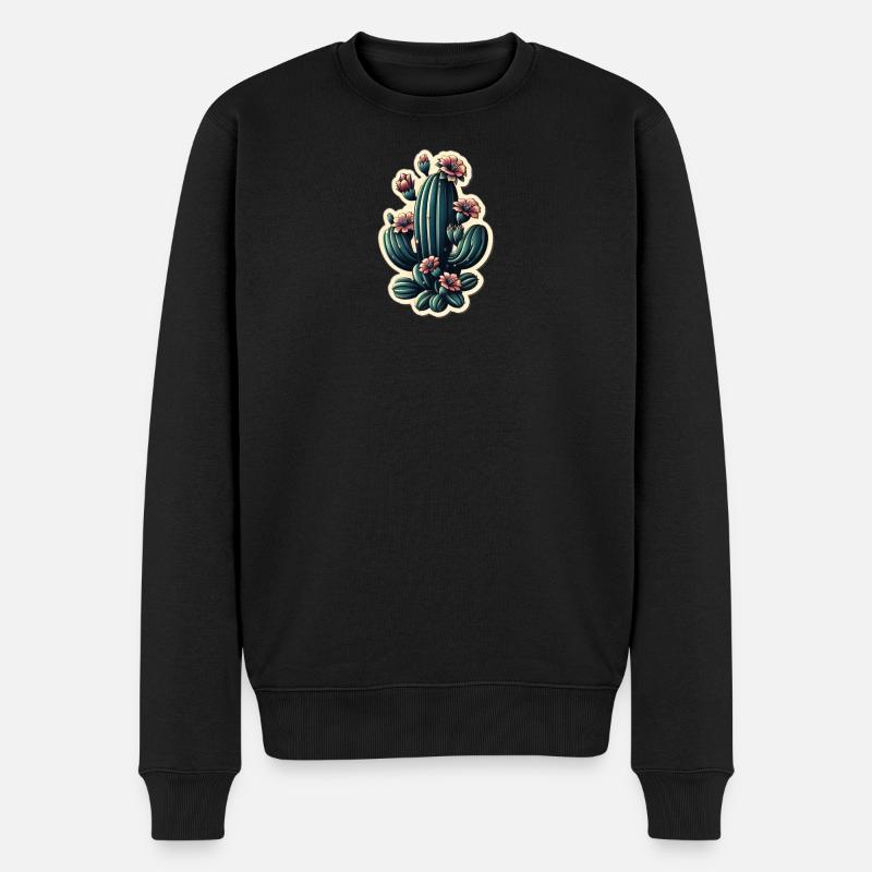 Kaktusblüten im Tattoo-Stil - Männer Premium Bio Pullover - Schwarz