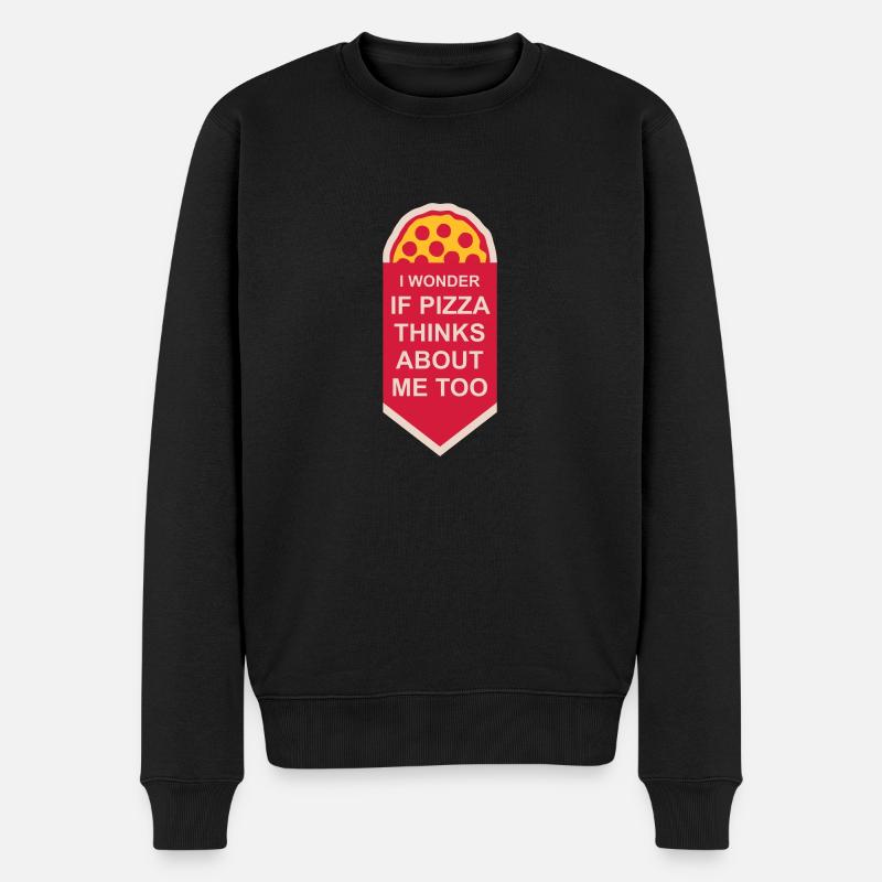 pizza thinks about me - Männer Premium Bio Pullover - Schwarz