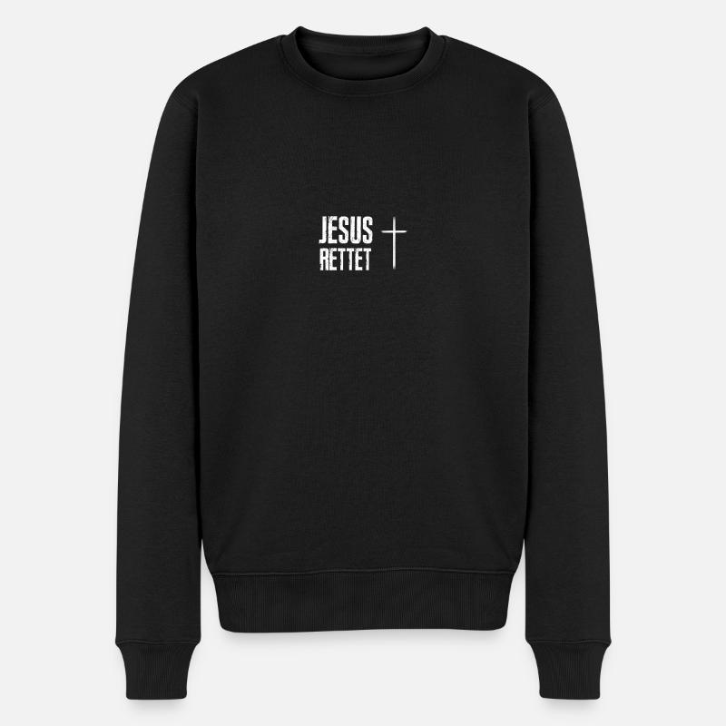 Jesus rettet Kreuz weiß - Christliche Designs - Männer Premium Bio Pullover - Schwarz