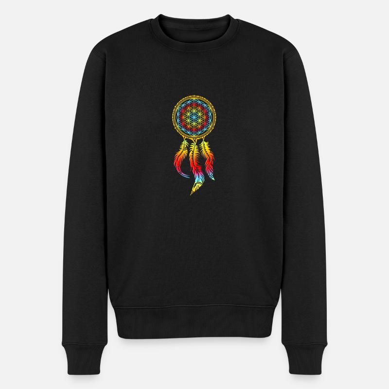 Traumfänger, Blume des Lebens, Indianer, Spirit - Männer Premium Bio Pullover - Schwarz
