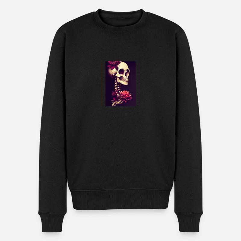 Schädel Skull Blumen Tattoo - Männer Premium Bio Pullover - Schwarz