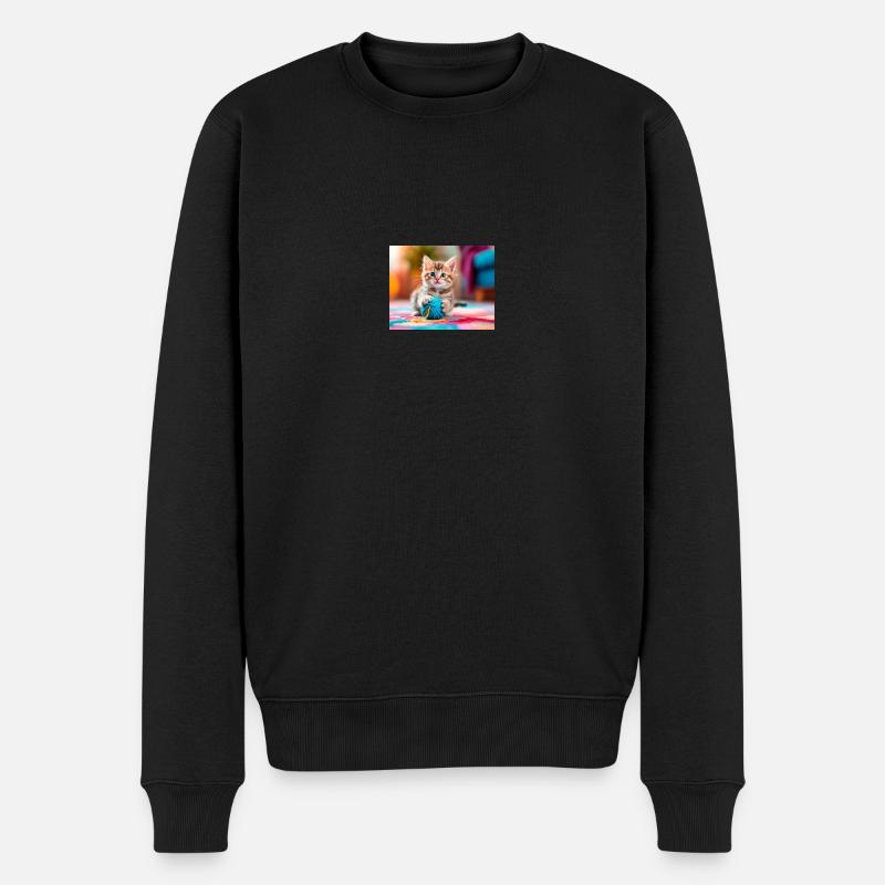 Chaton qui s'amuse avec de la laine - Pull Premium bio Homme - noir