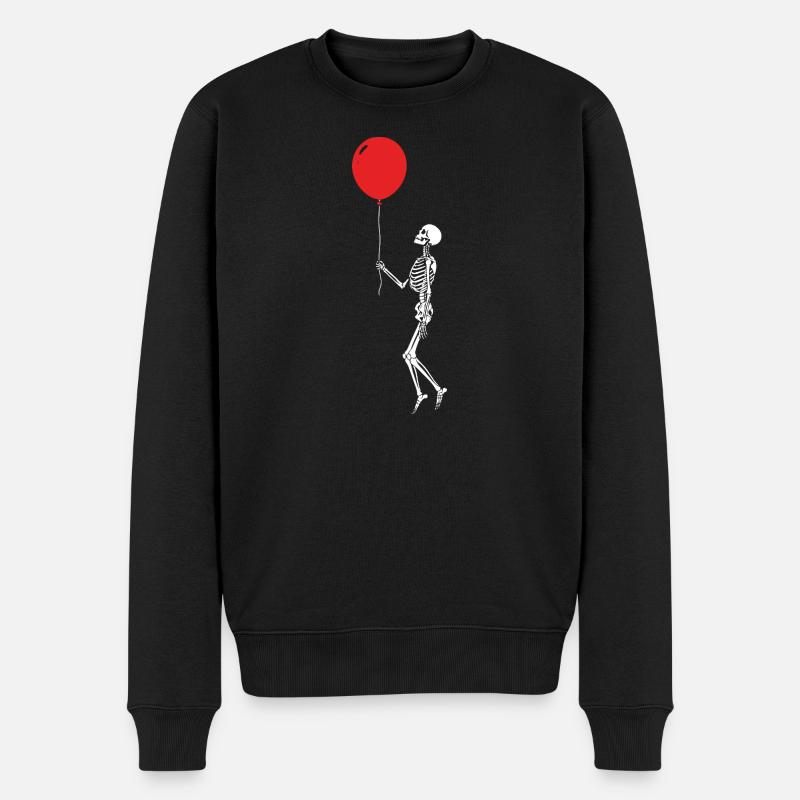 Skelett mit rotem Ballon - Männer Premium Bio Pullover - Schwarz