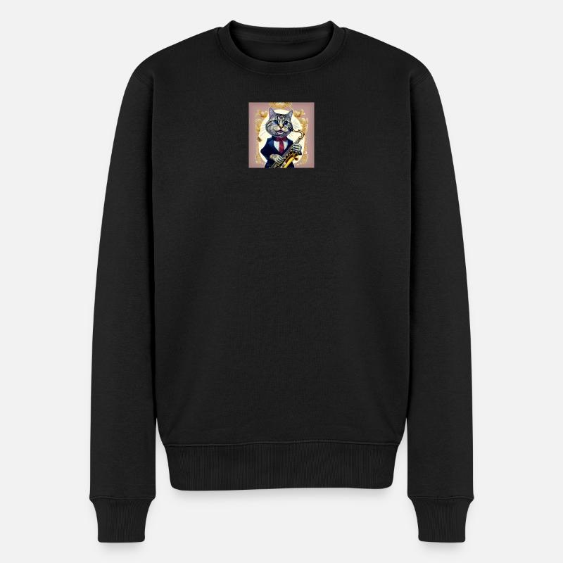 Katzensaxophonist im Frack - Männer Premium Bio Pullover - Schwarz