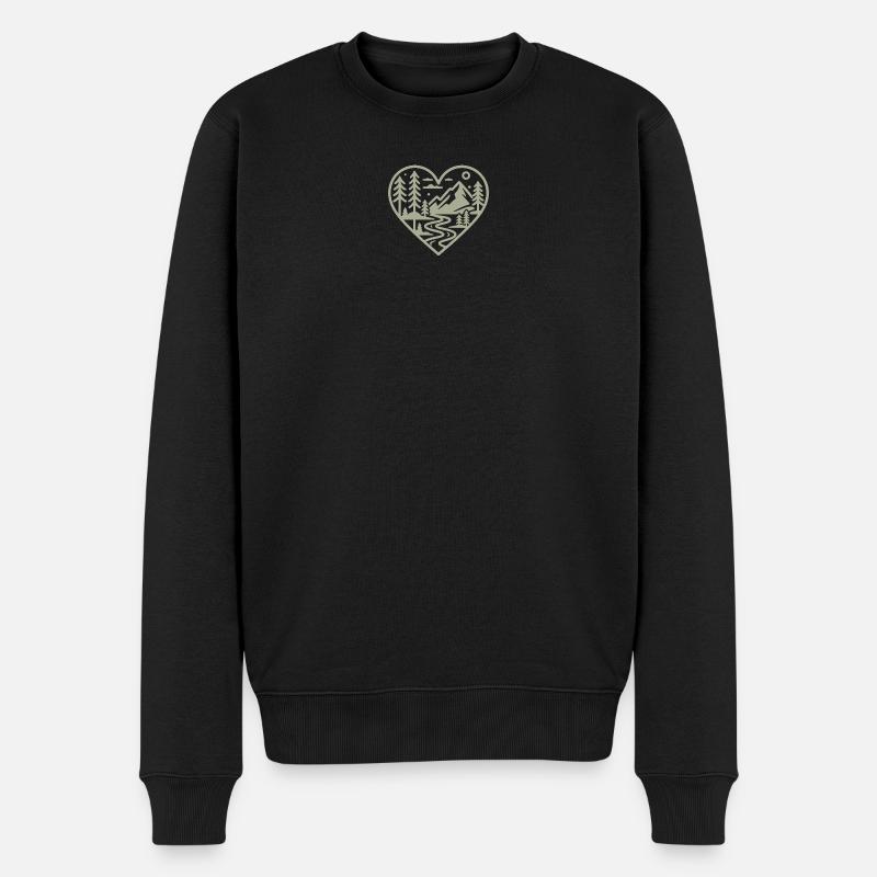 Herzform-Landschaft mit Bergen & Fluss - Männer Premium Bio Pullover - Schwarz