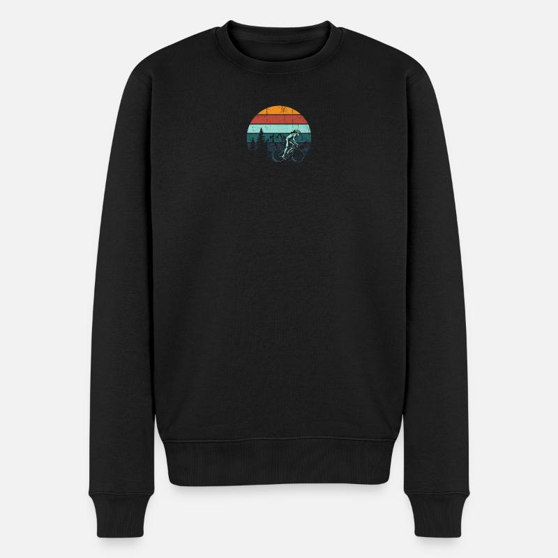 Retro Mountain Rider Sonnenuntergang - Männer Premium Bio Pullover - Schwarz