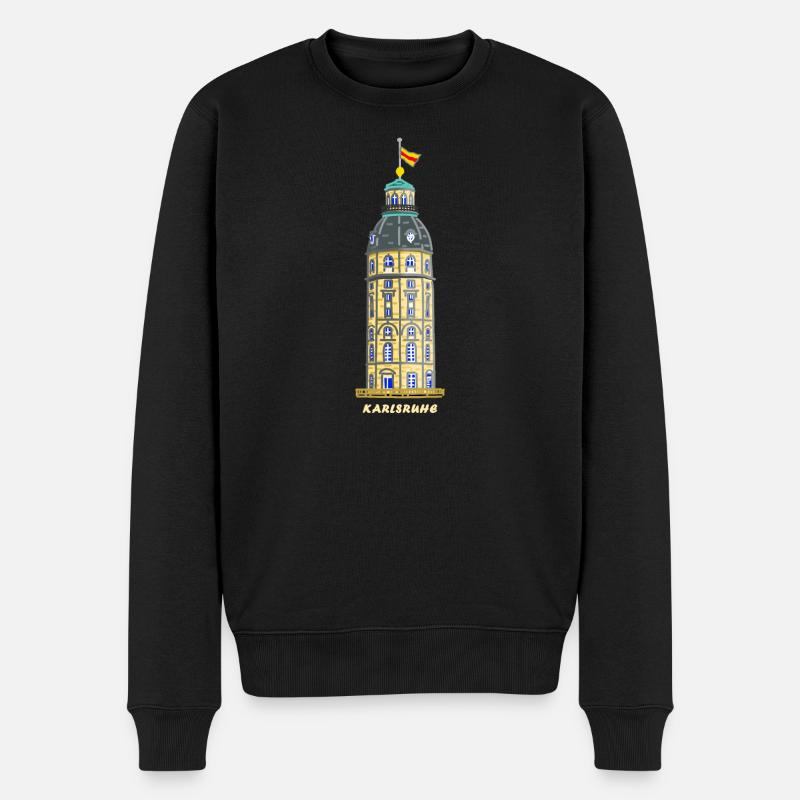 Karlsruhe, historischer Schlossturm - Männer Premium Bio Pullover - Schwarz