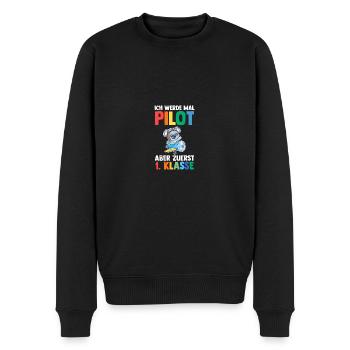 Pilot First Grade School Enrollment Schoolchild - Men's Premium Organic Jumper - black - Front - Nico (187cm)