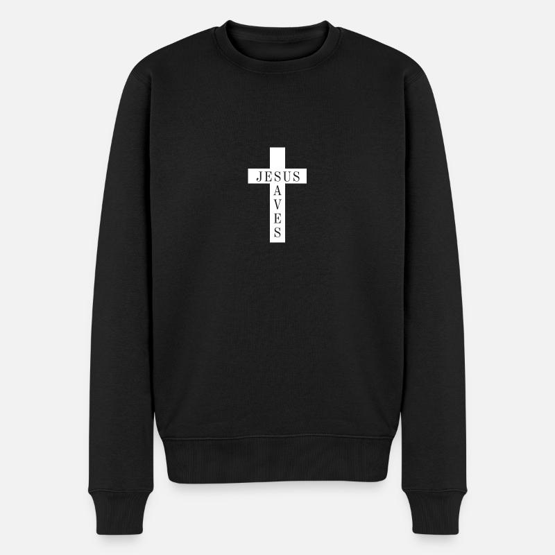 Kreuz mit dem Satz Jesus rettet - Männer Premium Bio Pullover - Schwarz