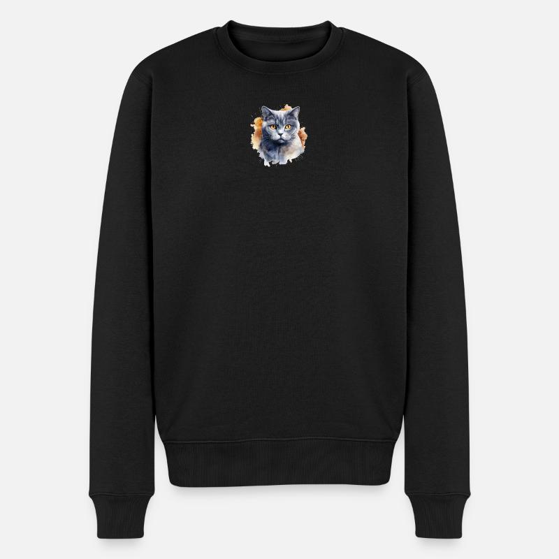 Katze Kopf Britisch Kurzhaar - Männer Premium Bio Pullover - Schwarz