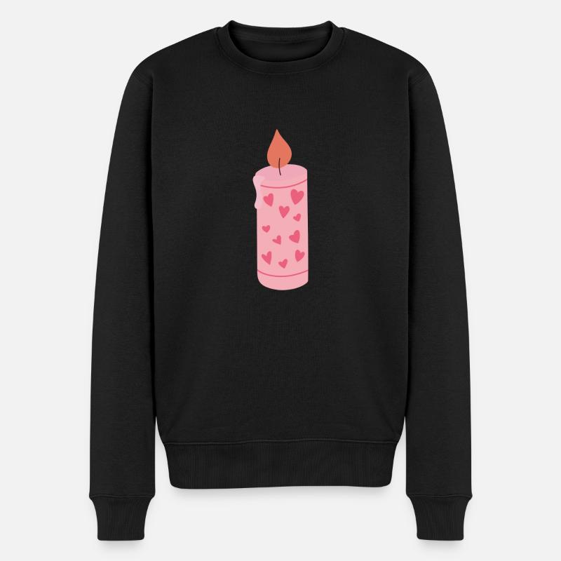 Kerze mit Herzen - Männer Premium Bio Pullover - Schwarz