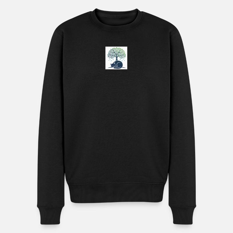Sleeper cat under tree swirl - Men's Premium Organic Jumper - black