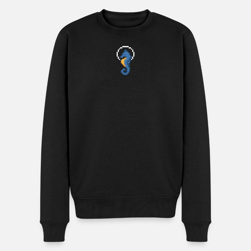 Seepferdchen Pixel Blau - Männer Premium Bio Pullover - Schwarz