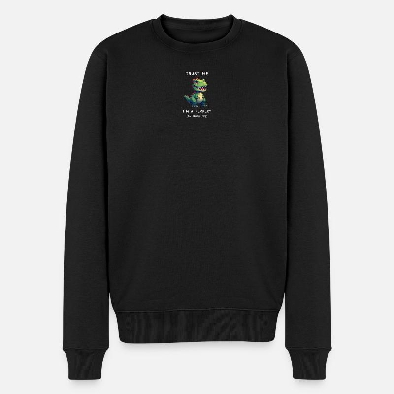 Lustiger T-Rex "Rexpert in Nichts" Spruch - Männer Premium Bio Pullover - Schwarz