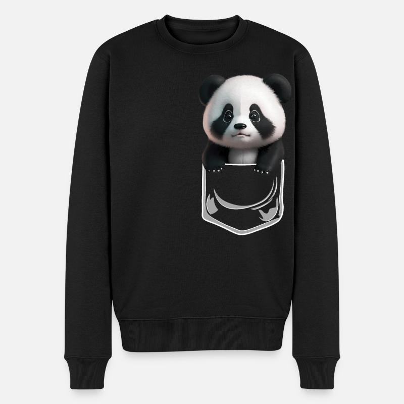 Baby Panda Brusttsche Weiss - Männer Premium Bio Pullover - Schwarz