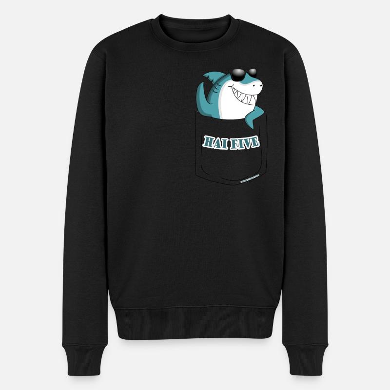 Haifisch High Five: HAI FIVE! - Brusttasche - Männer Premium Bio Pullover - Schwarz