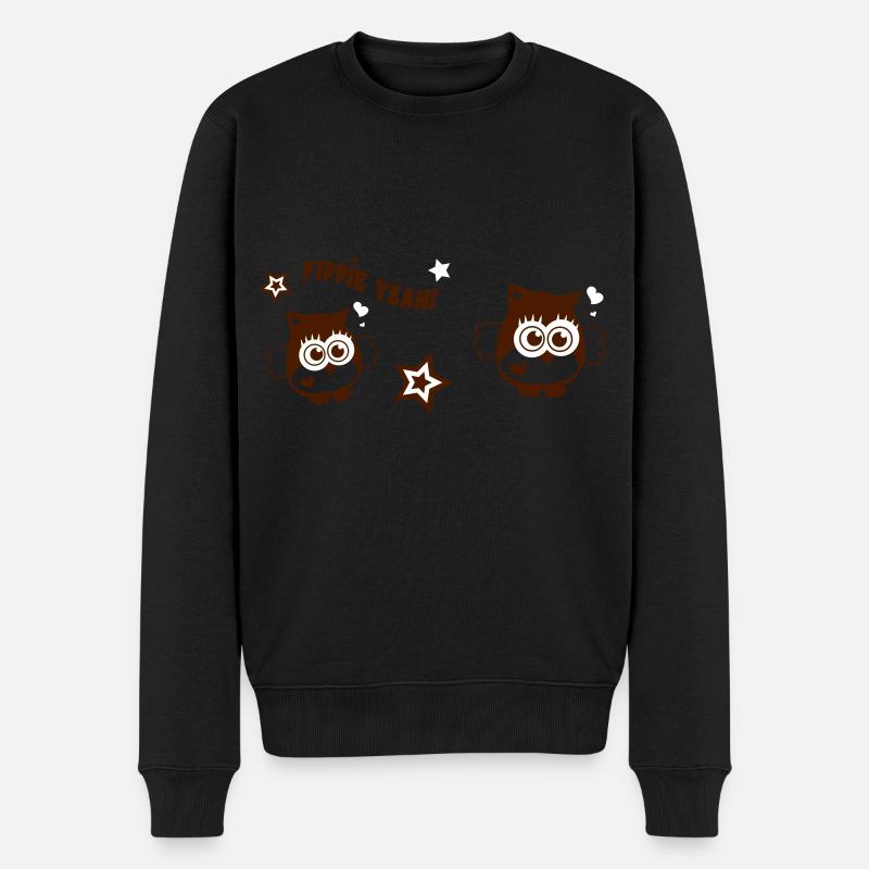 Eule - Kawaii mit Herzen - Männer Premium Bio Pullover - Schwarz