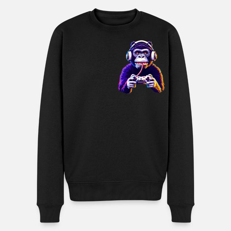 Gamer Affe Spielen - Männer Premium Bio Pullover - Schwarz