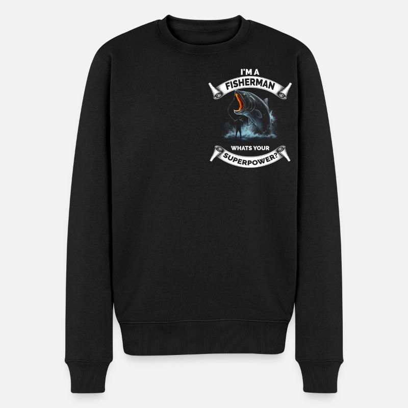 Pêche rétro drôle - Pull Premium bio Homme - noir