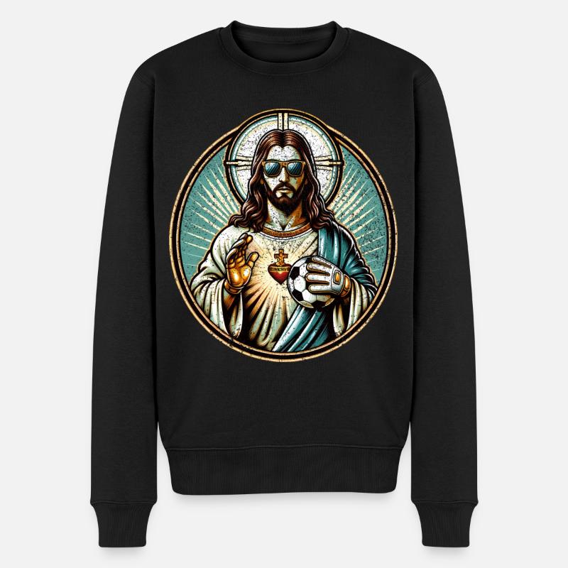 Jesus Fußball Geschenk Lustiger Fußball Gott Jesus Geschenk - Männer Premium Bio Pullover - Schwarz