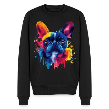 Psychedelische Bulldogge mit leuchtenden Farben - Männer Premium Bio Pullover - Schwarz - Vorne - Nico (187cm)