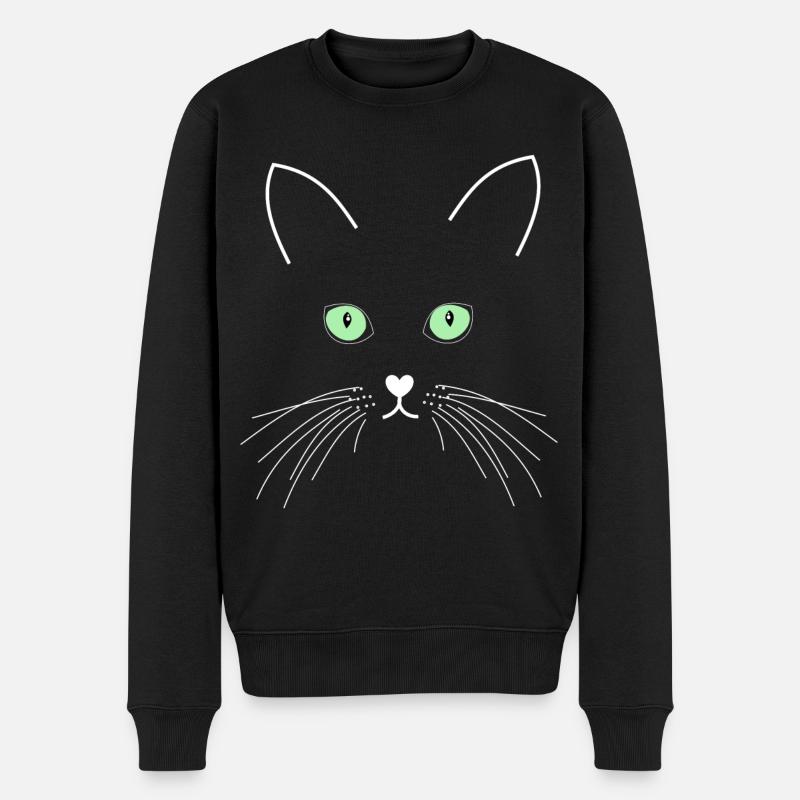 Katze mit grünen Augen - Männer Premium Bio Pullover - Schwarz