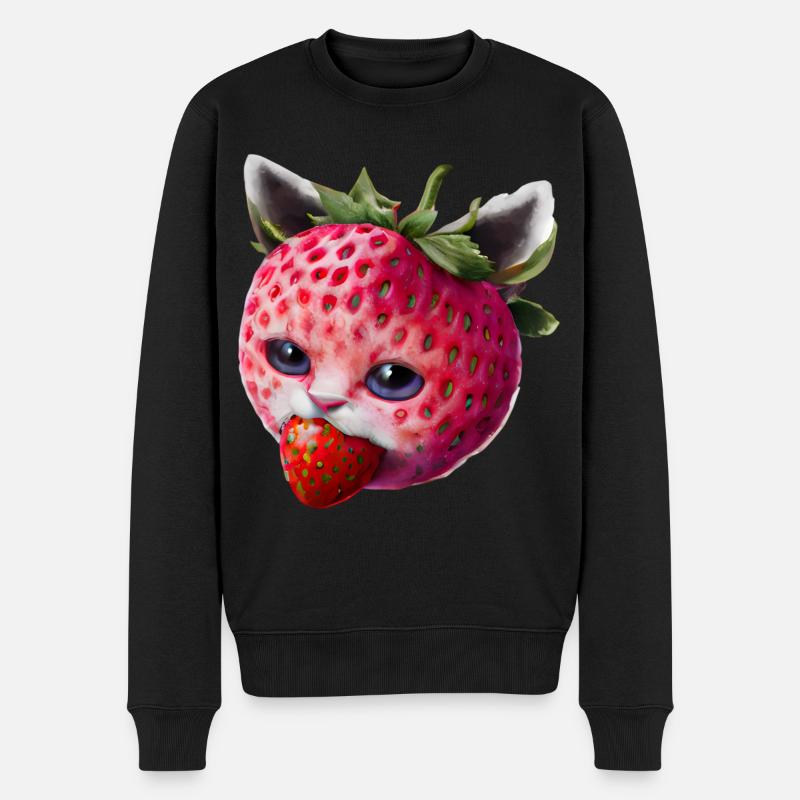 Erdbeerkatze - Männer Premium Bio Pullover - Schwarz