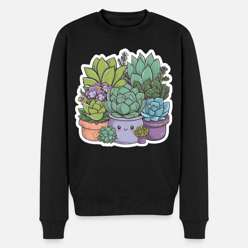 Sukkulenten im Topf Pflanzen in Grün, Lila, Blau - Männer Premium Bio Pullover - Schwarz