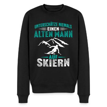 alten mann auf skiern skifahren - Männer Premium Bio Pullover - Schwarz - Vorne - Nico (187cm)