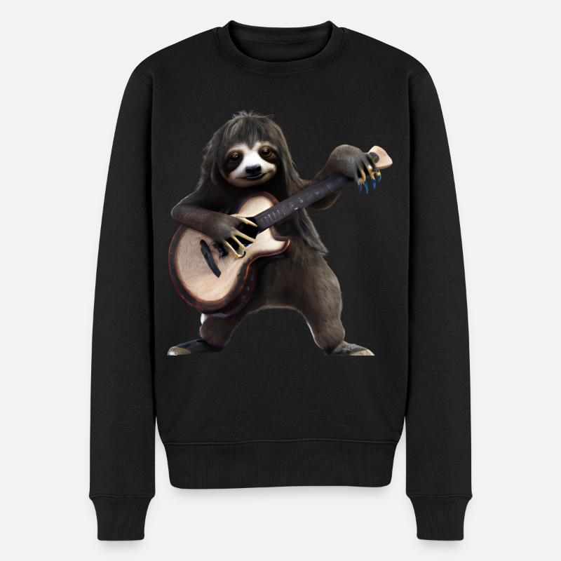 Faultier mit Gitarre - Männer Premium Bio Pullover - Schwarz