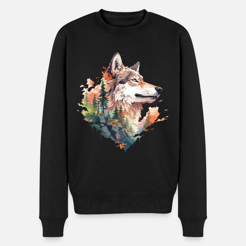 Wolf - Männer Premium Bio Pullover - Schwarz