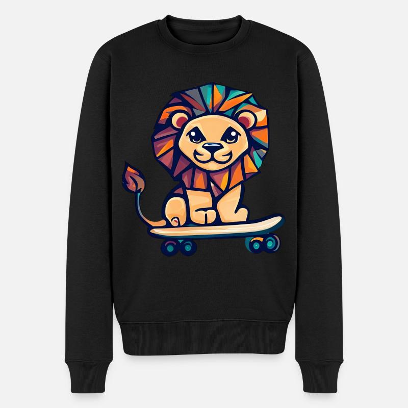 Lion cubiste sur skateboard - Pull Premium bio Homme - noir