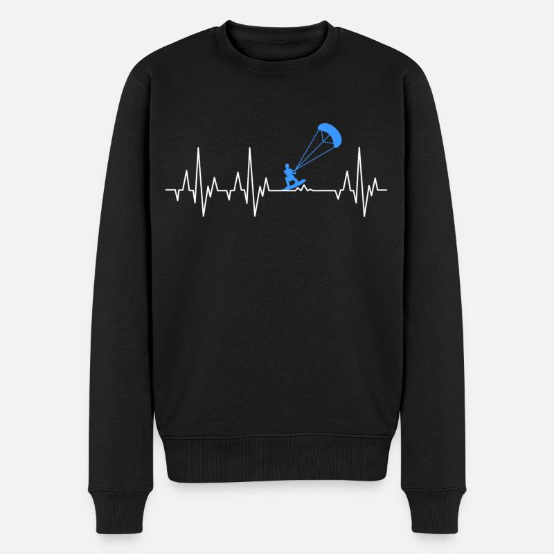 Kitesurfer Herzschlag Kitesurfen EKG Kiteboarding - Männer Premium Bio Pullover - Schwarz