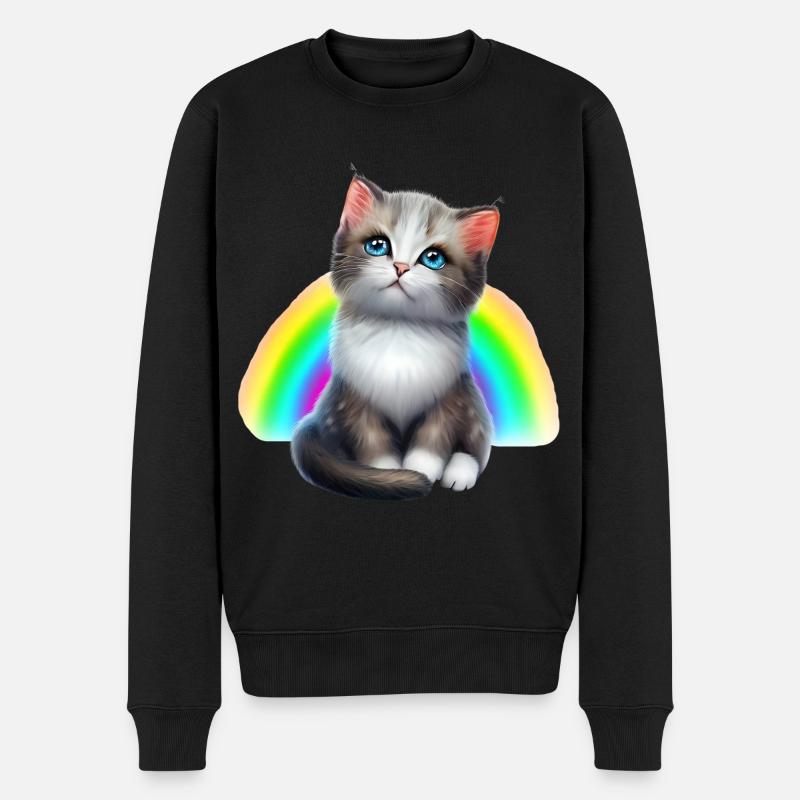 Bébé chat sous arc-en-ciel - Pull Premium bio Homme - noir