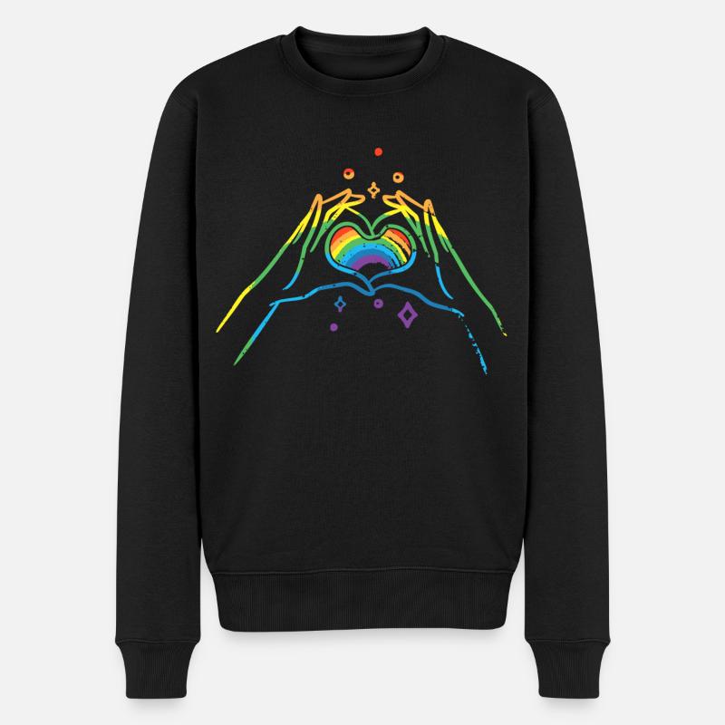 CSD LGBT Hände formen Regenbogen Herz Pride - Männer Premium Bio Pullover - Schwarz