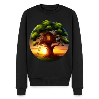 Baumhaus im Sonnenuntergang - Männer Premium Bio Pullover - Schwarz - Vorne - Nico (187cm)