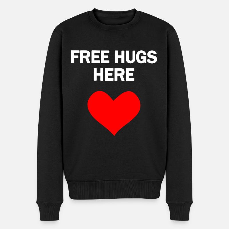 Gratis knus her, spred kærlighed! - Økologisk premium-sweatshirt til mænd - sort