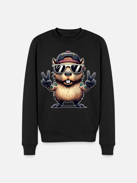 Capybara Peacezeichen - Männer Premium Bio Pullover - Schwarz