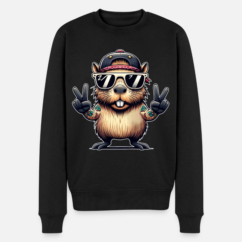 Capybara Peacezeichen - Männer Premium Bio Pullover - Schwarz