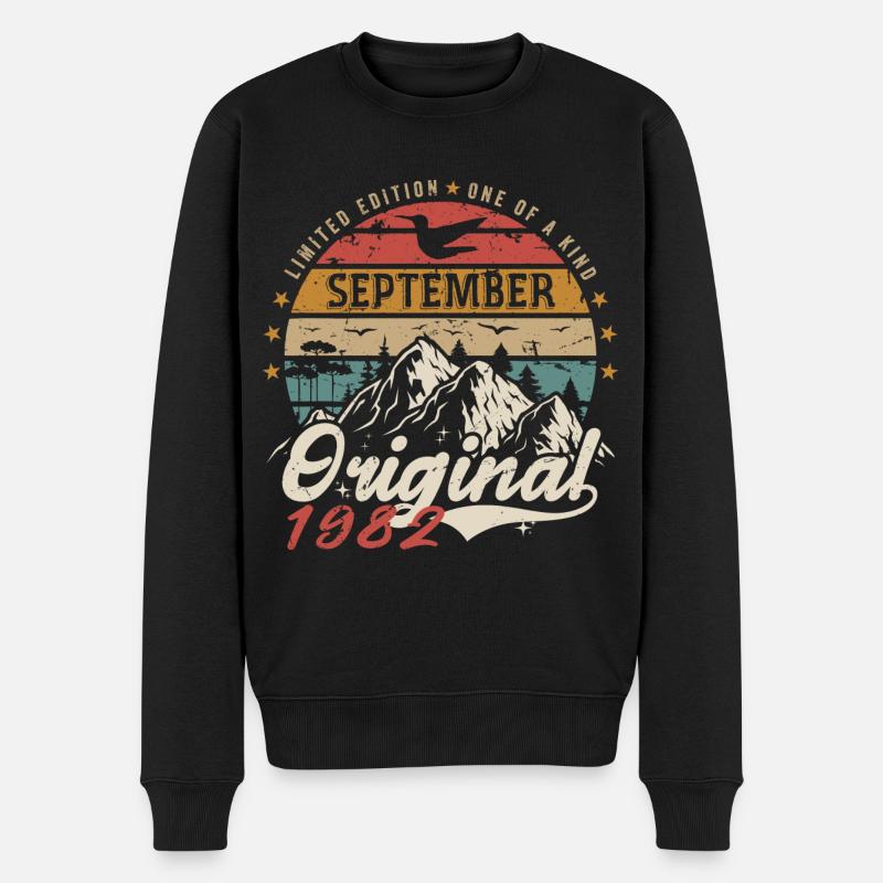 Retro 1982 September Vintage September 1982 Geschenk - Männer Premium Bio Pullover - Schwarz
