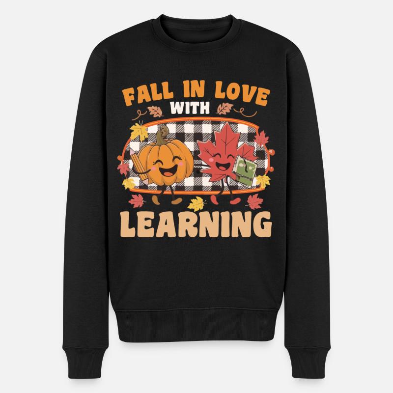 Verlieben Sie sich in das Lernen von Herbstkürbislehrer - Männer Premium Bio Pullover - Schwarz