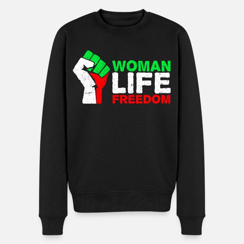 Woman, Life, Freedom | Free Iran! | Mit Flagge - Männer Premium Bio Pullover - Schwarz