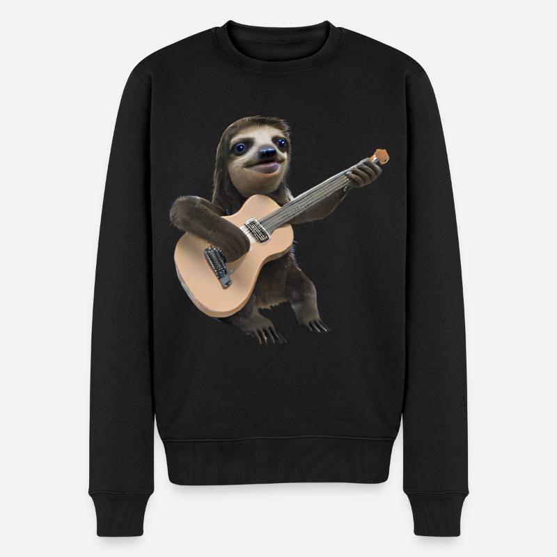 Faultier mit Gitarre - Männer Premium Bio Pullover - Schwarz