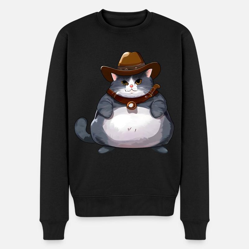 Fette Cowboy Katze - Männer Premium Bio Pullover - Schwarz